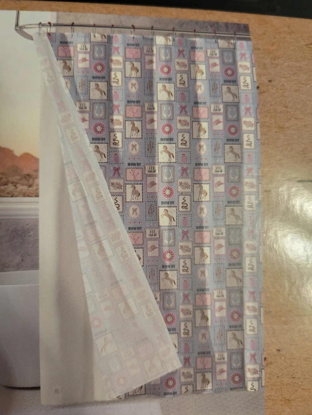 New Wrangler Western Stamps Blue Shower Curtain Set
